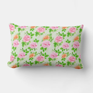 Floral Pink Roses Pattern Lumbar Cushion