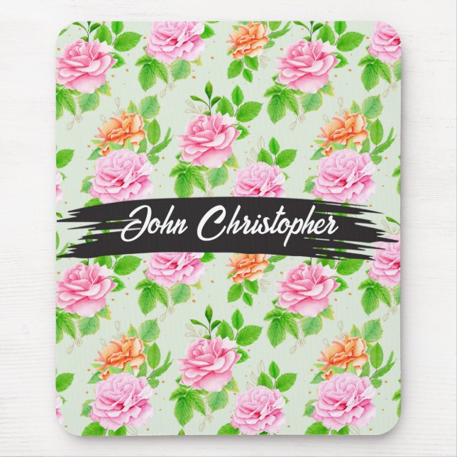 Floral Pink Roses Pattern Mouse Pad (Front)
