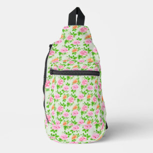 Floral Pink Roses Pattern Sling Bag