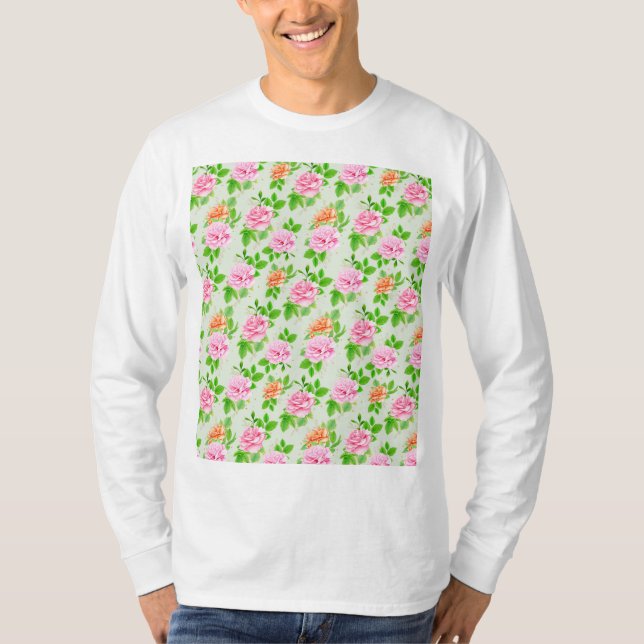 Floral Pink Roses Pattern T-Shirt (Front)