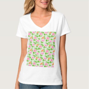 Floral Pink Roses Pattern T-Shirt