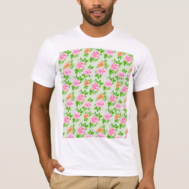 Floral Pink Roses Pattern T-Shirt (Front)