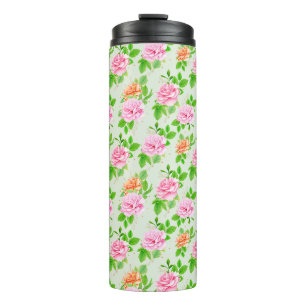Floral Pink Roses Pattern Thermal Tumbler