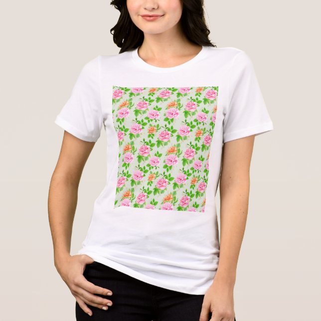 Floral Pink Roses Pattern Tri-Blend Shirt (Front)