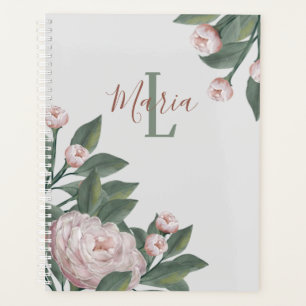 Floral Pink Roses Personalised Monogram Flowers Planner