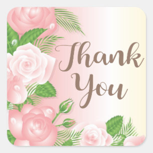 Floral Pink Roses Thank You Flowers Square Sticker