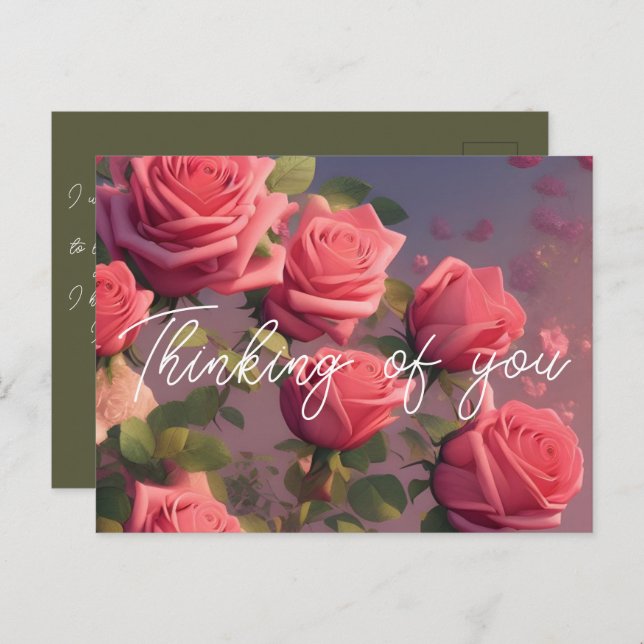 Floral Pink Roses Thinking of You Postcard (Front/Back)