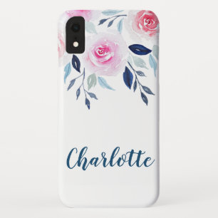Floral Pink Roses Watercolor Personalised Name Case-Mate iPhone Case
