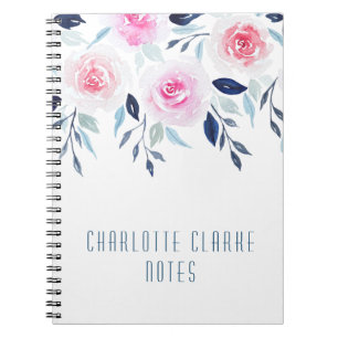 Floral Pink Roses Watercolor Personalised Name Notebook