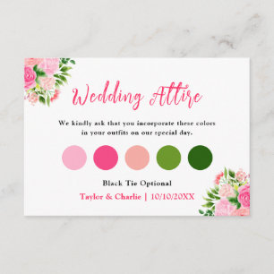 Floral Pink Roses Wedding Attire Dress Code Enclosure Card
