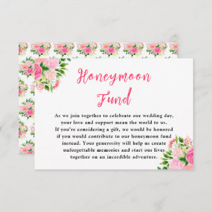 Floral Pink Roses Wedding Honeymoon Fund Enclosure Card