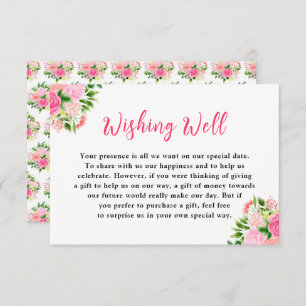 Floral Pink Roses Wedding Wishing Well Enclosure Card