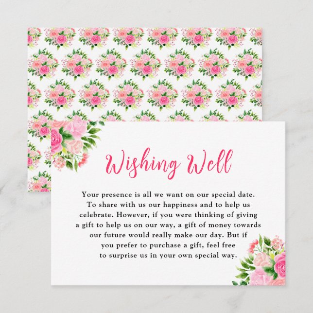 Floral Pink Roses Wedding Wishing Well Enclosure Card (Front/Back)