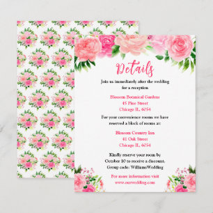 Floral Pink Roses with Foliage Wedding Details Enclosure Card