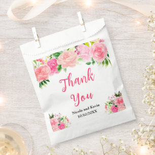 Floral Pink Roses with Foliage Wedding Favour Bags