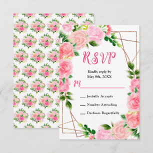 Floral Pink Roses with Foliage Wedding RSVP Card