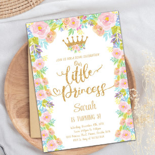 Floral Pink Royal Party Theme for Girls Invitation