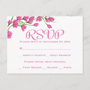 Floral Pink RSVP Wedding Party Fuchsia Flowers Invitation Postcard