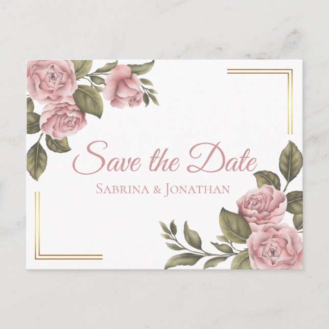 Floral Pink Save the Date Peony Wedding Engagement Announcement Postcard (Front)
