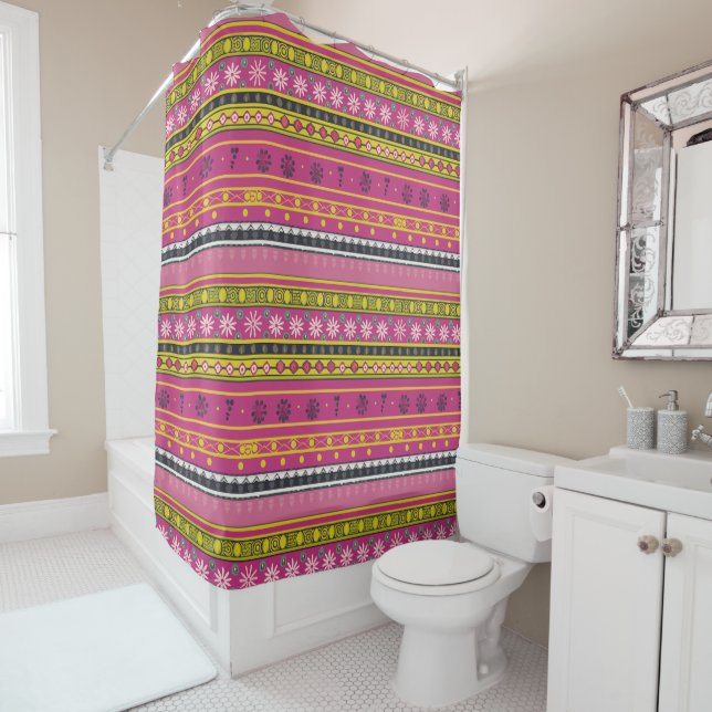 Floral Pink Shower Curtain (In Situ)