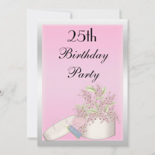 Floral Pink & Silver 25th Birthday Invitation