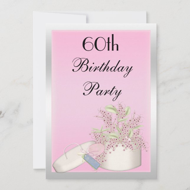 Floral Pink & Silver 60th Birthday Invitation (Front)