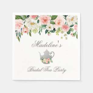Floral Pink Silver Bridal Shower Tea Party Napkin