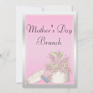 Floral Pink & Silver Mothers Day Brunch Invitation