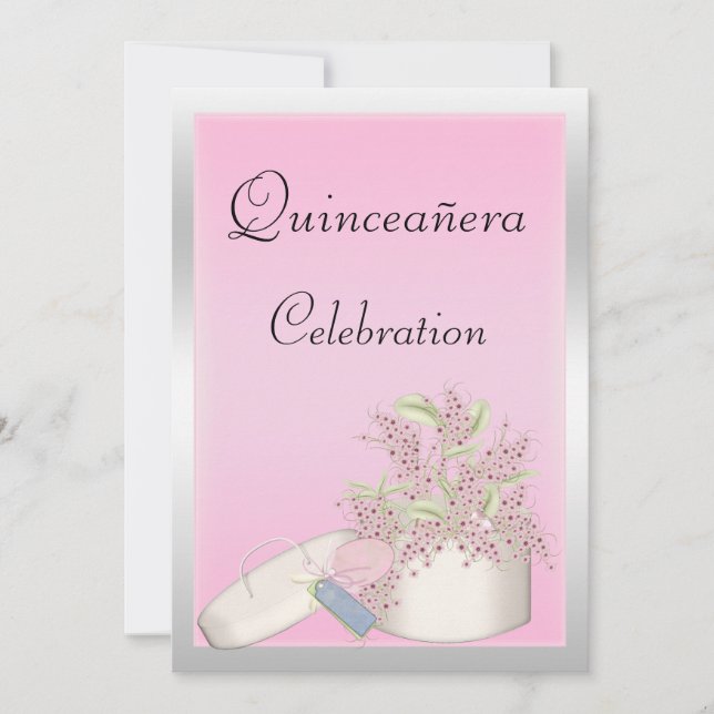 Floral Pink & Silver Quinceañera Invitation (Front)