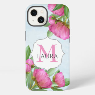 Floral Pink Simple Minimalist Monogram  iPhone 13 Case