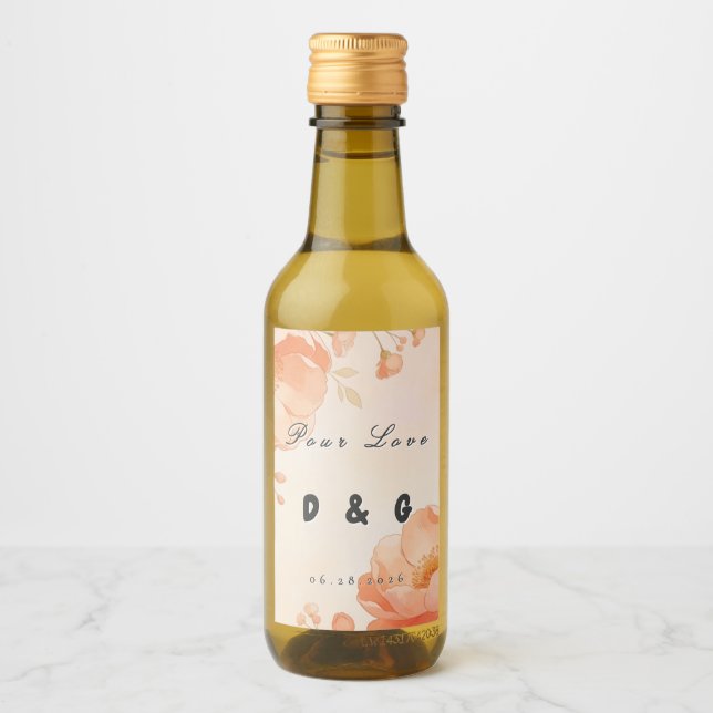 Floral Pink Sparkling Wine Bottle Label (Front)