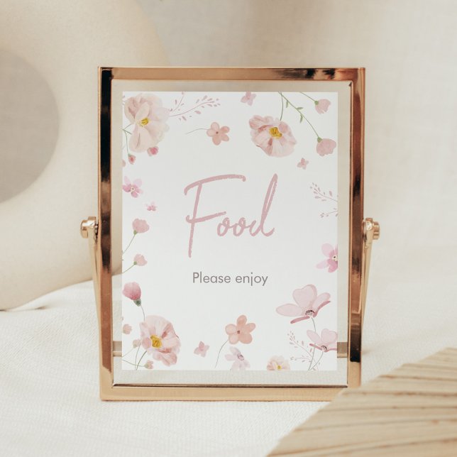 Floral Pink Spring Baby in Bloom Baby Shower Food Poster (Pink Spring Floral Baby in Bloom Baby Shower Food Sign)