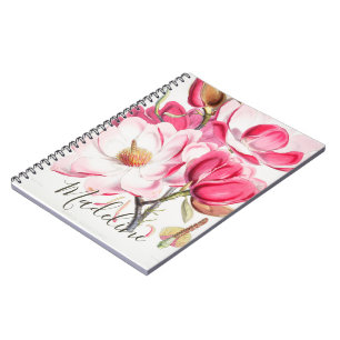 Floral Pink Spring Colour Feminine Elegant Monogra Notebook