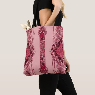 Floral Pink Stripes AI art  Tote Bag
