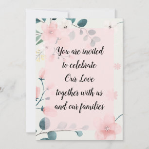 Floral Pink Teal Flowers and Greenery Watercolor Invitation