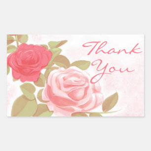 Floral Pink Thank You Red Rose Flower Rectangular Sticker