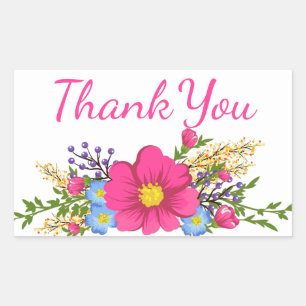 Floral Pink Thank You Watercolor Flowers Wedding Rectangular Sticker
