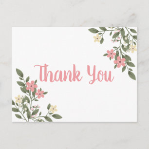 Floral Pink Thank You Wedding Flower Botanical Postcard