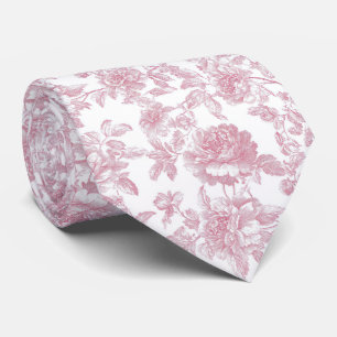 Floral pink toile tie