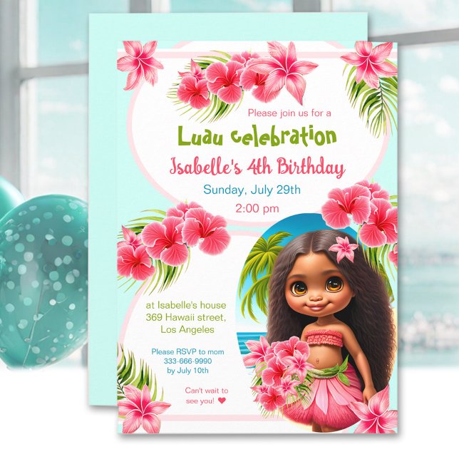 Floral Pink Tropical Aloha Luau Birthday Invitation (Floral Pink Tropical Aloha Luau Birthday Invitation)
