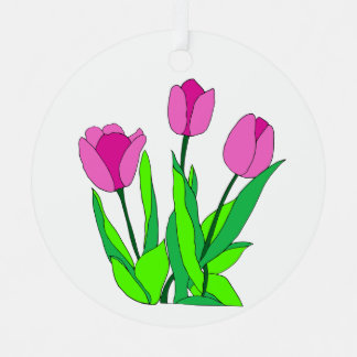 Floral pink tulip line art metal tree decoration