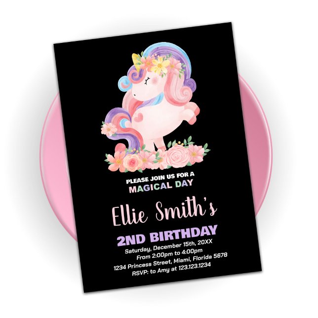 Floral Pink Unicorn Birthday Invitations (Creator Uploaded)