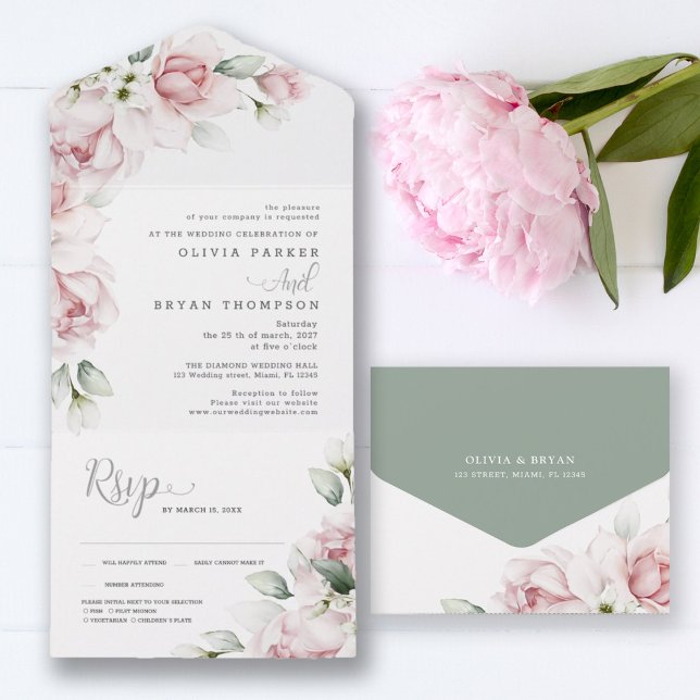 Floral Pink | Watercolor All in One Wedding Invite (Creator Uploaded)