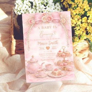 floral pink watercolor baby shower tea coquette in invitation