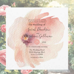 Floral Pink Watercolor Japanese Wedding Invitation