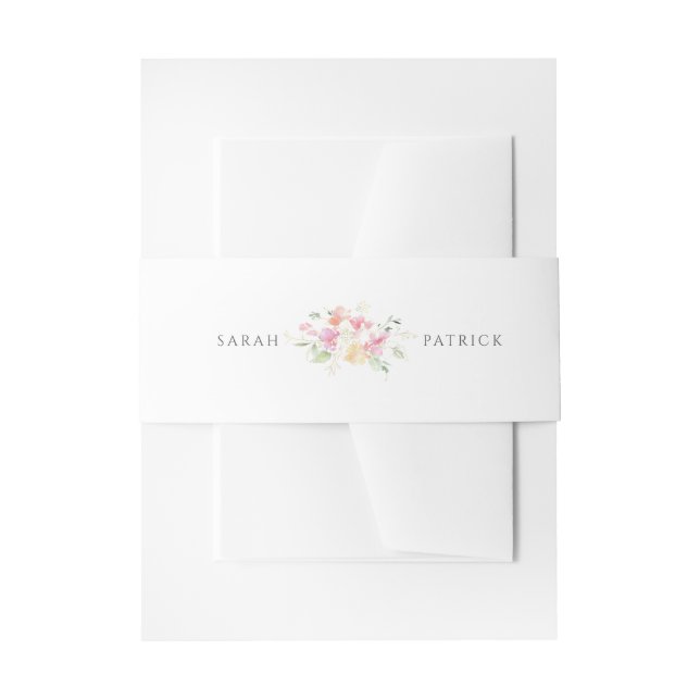 Floral Pink Watercolor Wedding Invitation Belly Band (Front Example)