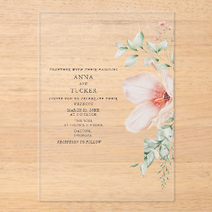 Floral Pink Wedding Acrylic Invitations