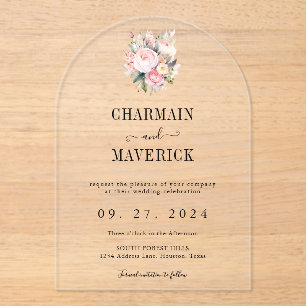 Floral Pink Wedding  Acrylic Invitations