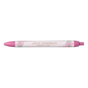 Floral Pink wedding Black Ink Pen