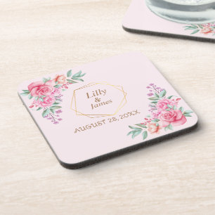 Floral Pink wedding  Coaster